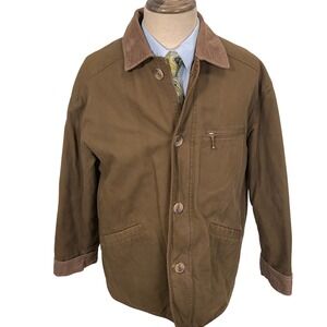 J Crew Jacket Mens Small Brown Corduroy Blanket Lined Barn Coat Wool Zip VTG